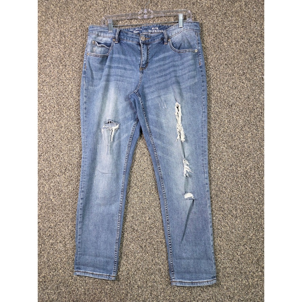The Limited Slim Boyfriend Jeans Women Size 12 Blue Distressed Ripped Denim